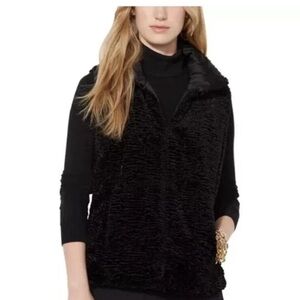 RALPH LAUREN Persian Faux Fur Reverse Quilted Puffer Vest Black PS SP $179 NWOT
